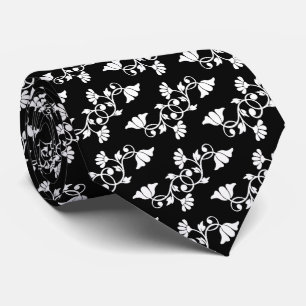 Blommigt Manar Black och White Neck Tie Slips