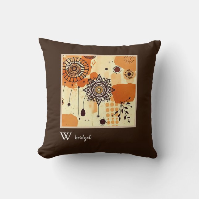 Blommigt Mandala Autumn Rustic Earthy Tones Kudde (Framsida)