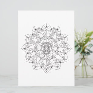 Blommigt Mandala Black Linjer Coloring Template v1 Julkort