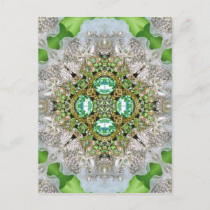 Blommigt mandala bling emerald grönt rhinestone vykort