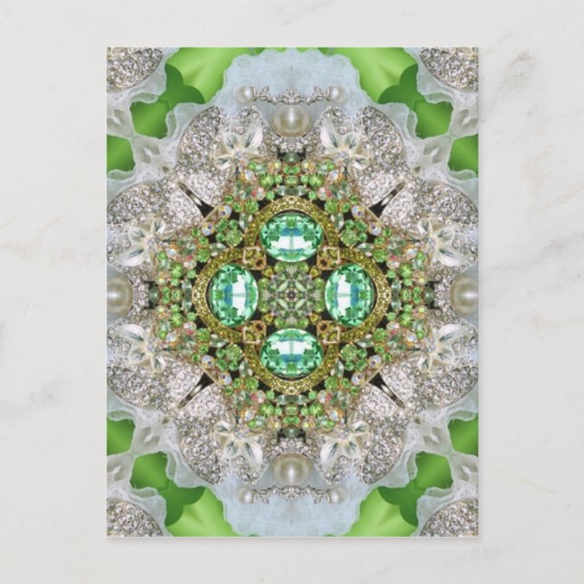 Blommigt mandala bling emerald grönt rhinestone vykort (Framsida)