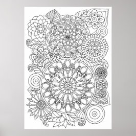Blommigt Mandala Bouquet Vuxen Coloring Poster