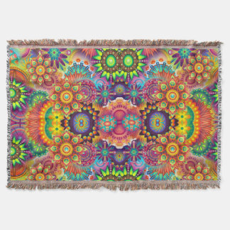 Blommigt Mandala Collage Psychedelic Filt