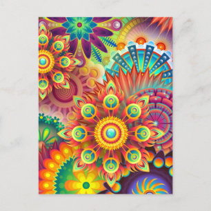 Blommigt Mandala Collage Psychedelic Greeting Card Vykort