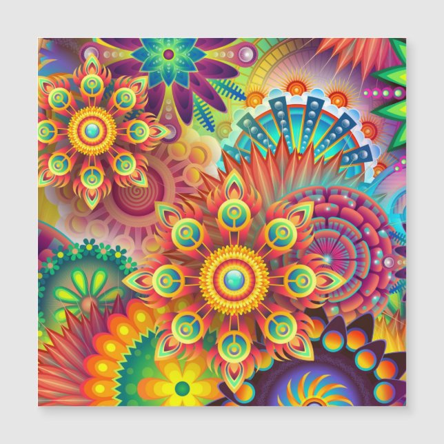 Blommigt Mandala Collage Psychedelic Magnetic Card (Framsida)