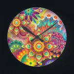 Blommigt Mandala Collage Psychedelic Wall Clock Rund Klocka<br><div class="desc">En mandala (sanskrit för "cirkel") är en konstnärlig återgivning av mer eftertanke och djupare betydelse som ges som en geometrisk symbol som används i andlig,  känslomässigt eller psykologiskt arbete för att fokusera sin uppmärksamhet</div>