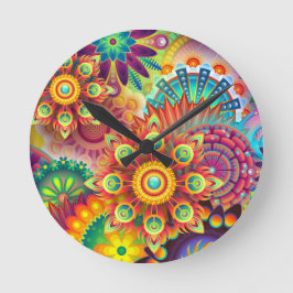 Blommigt Mandala Collage Psychedelic Wall Clock Rund Klocka