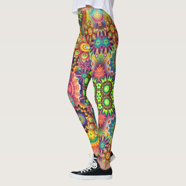 Blommigt Mandala Collage Psychedelic Yoga Leggings (Vänster)