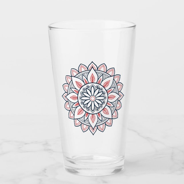 Blommigt Mandala - Drinking Glass Design Glaskopp (Framsida)