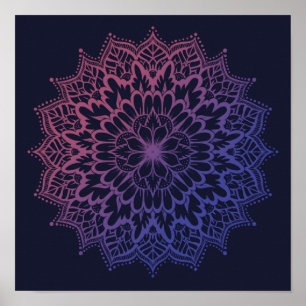 Blommigt Mandala Flower Yoga Poster
