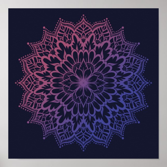 Blommigt Mandala Flower Yoga Poster (Framsidan)