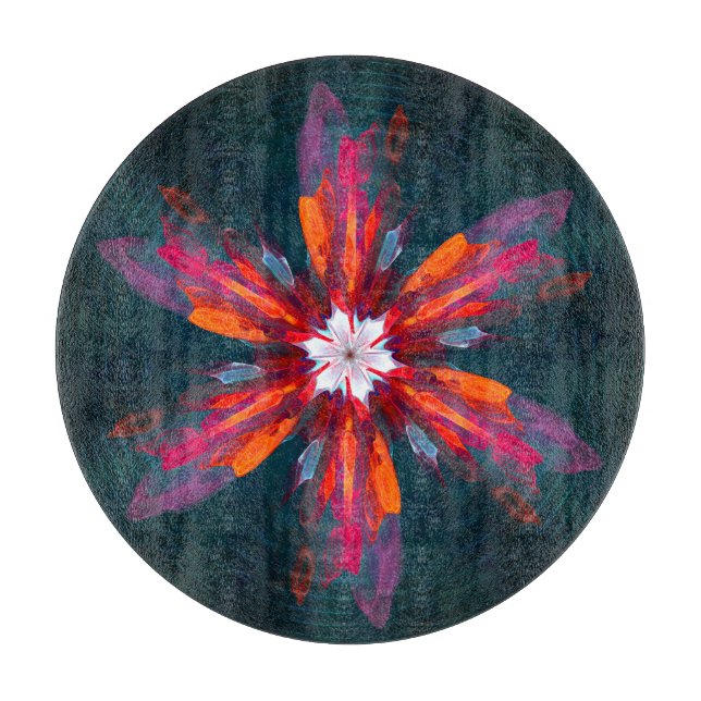 Blommigt Mandala Flowers Orange Red Blue Abstrakt (Framsidan)