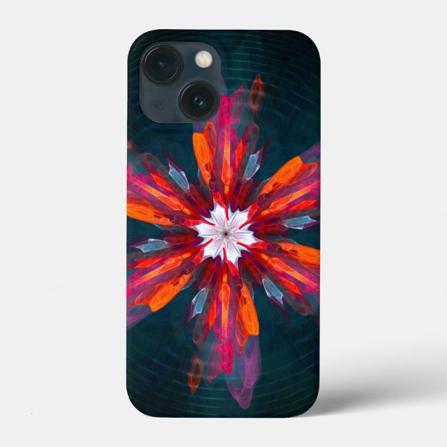 Blommigt Mandala Flowers Orange Red Blue Abstrakt (Baksida)
