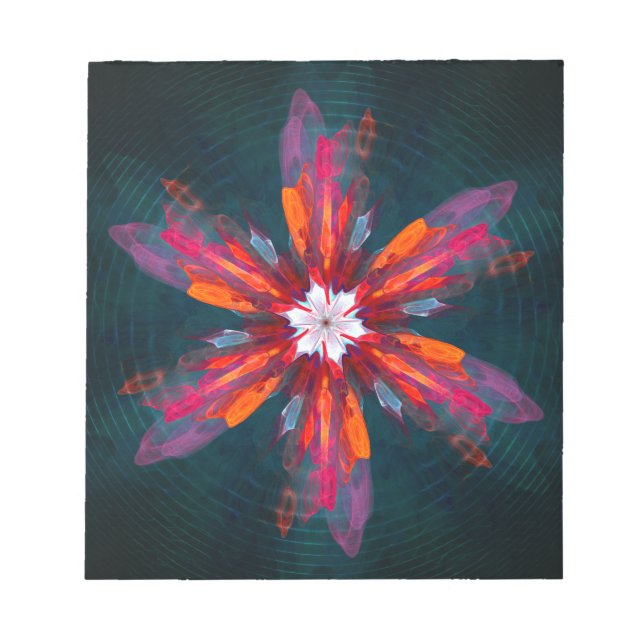 Blommigt Mandala Flowers Orange Red Blue Abstrakt Anteckningsblock (Framsida)