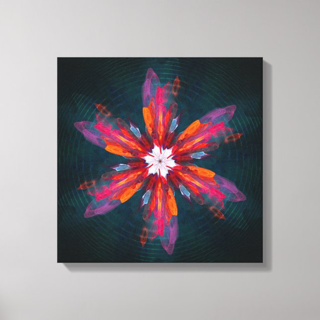 Blommigt Mandala Flowers Orange Red Blue Abstrakt Canvastryck (Framsida)