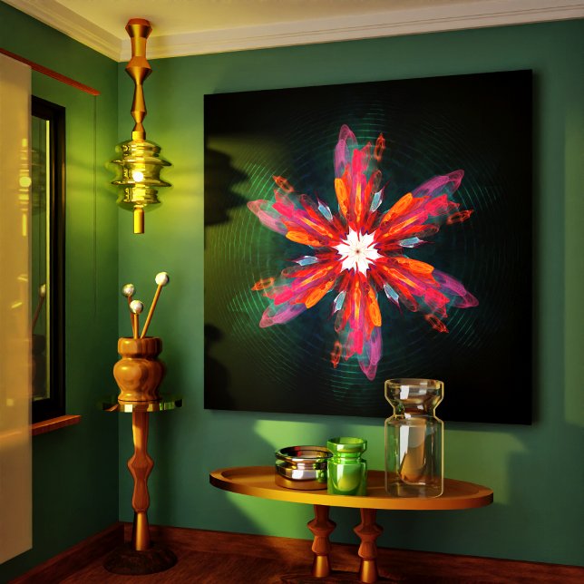 Blommigt Mandala Flowers Orange Red Blue Abstrakt Canvastryck (Floral Mandala Flowers Orange Red Blue Abstract Canvas Print)