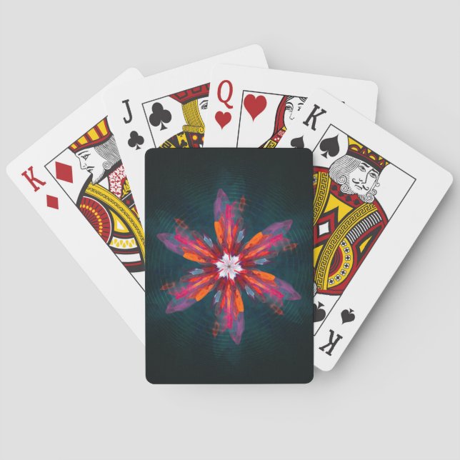 Blommigt Mandala Flowers Orange Red Blue Abstrakt Casinokort (Baksidan)