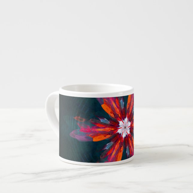Blommigt Mandala Flowers Orange Red Blue Abstrakt Espressomugg (Framsida vänster)