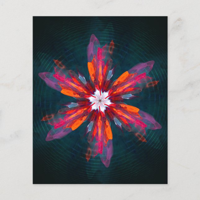Blommigt Mandala Flowers Orange Red Blue Abstrakt Flygblad (Framsidan)