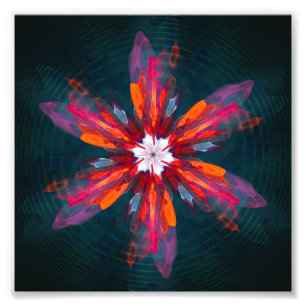 Blommigt Mandala Flowers Orange Red Blue Abstrakt Fototryck