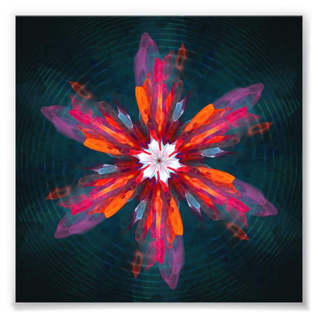 Blommigt Mandala Flowers Orange Red Blue Abstrakt Fototryck (Framsidan)