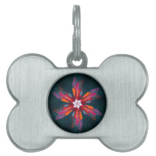 Blommigt Mandala Flowers Orange Red Blue Abstrakt ID-bricka Husdjur