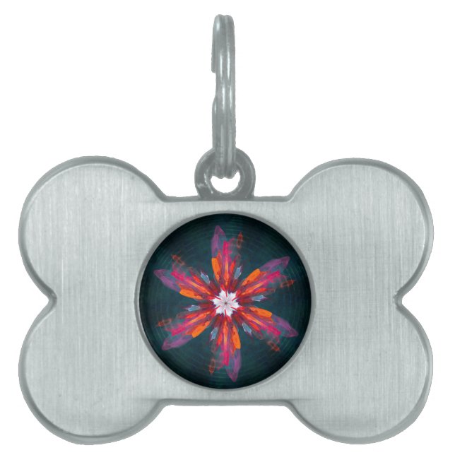 Blommigt Mandala Flowers Orange Red Blue Abstrakt ID-bricka Husdjur (Framsidan)