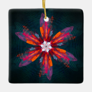 Blommigt Mandala Flowers Orange Red Blue Abstrakt Julgransprydnad Keramik