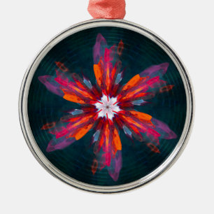 Blommigt Mandala Flowers Orange Red Blue Abstrakt Julgransprydnad Metall