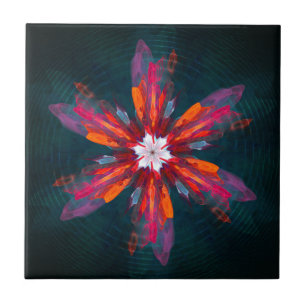 Blommigt Mandala Flowers Orange Red Blue Abstrakt Kakelplatta