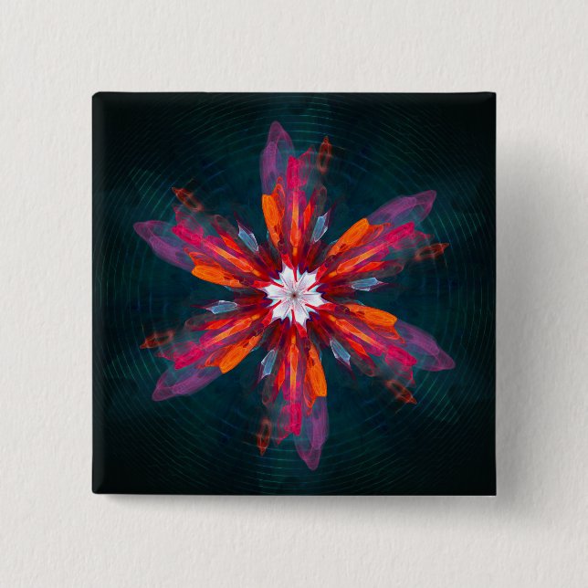 Blommigt Mandala Flowers Orange Red Blue Abstrakt Knapp (Framsida)