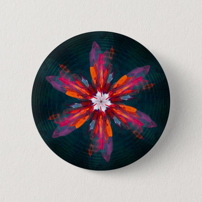 Blommigt Mandala Flowers Orange Red Blue Abstrakt Knapp (Framsida)