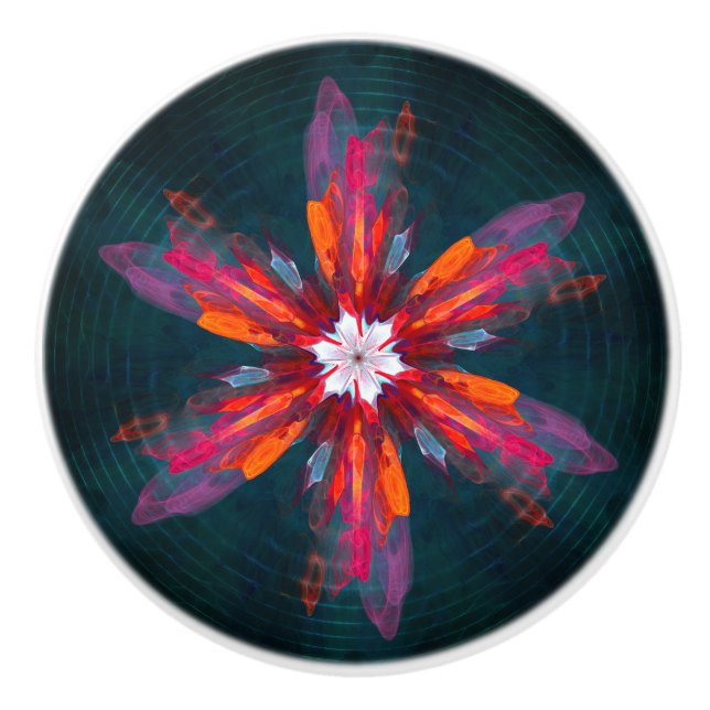 Blommigt Mandala Flowers Orange Red Blue Abstrakt Knopp (Framsidan)