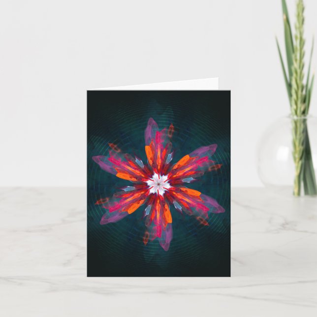 Blommigt Mandala Flowers Orange Red Blue Abstrakt Kort (Framsida)