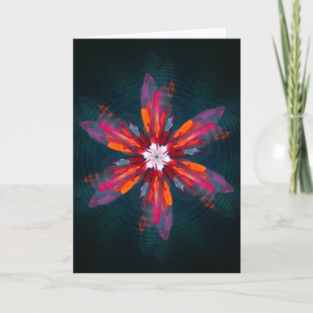 Blommigt Mandala Flowers Orange Red Blue Abstrakt Kort (Framsida)