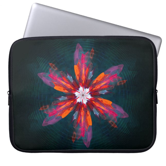 Blommigt Mandala Flowers Orange Red Blue Abstrakt Laptop Fodral (Framsidan)