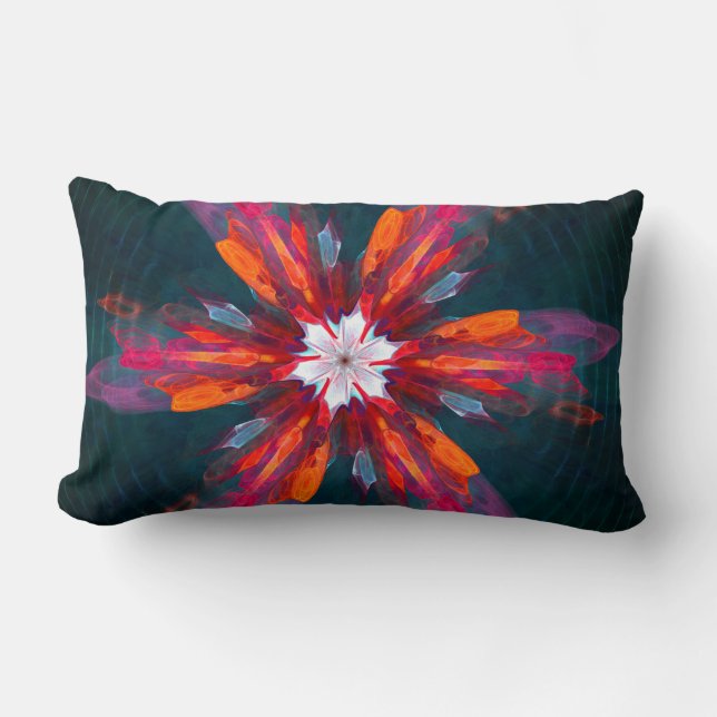 Blommigt Mandala Flowers Orange Red Blue Abstrakt Lumbarkudde (Framsida)