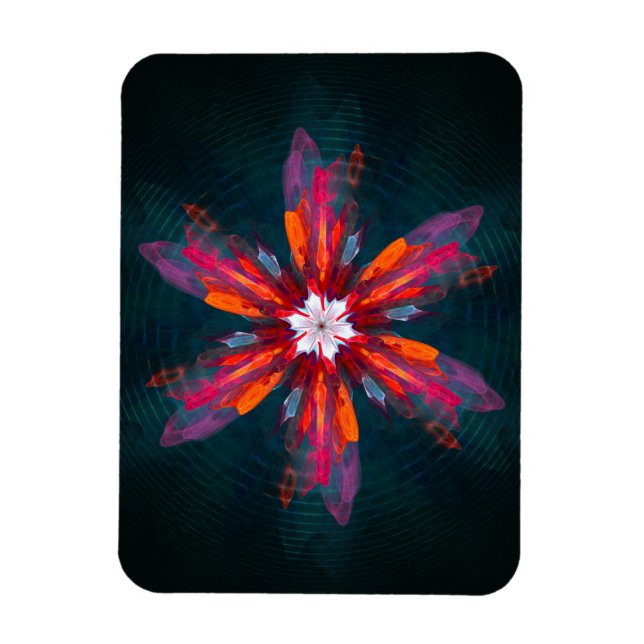 Blommigt Mandala Flowers Orange Red Blue Abstrakt Magnet (Vertikal)