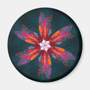 Blommigt Mandala Flowers Orange Red Blue Abstrakt Magnet