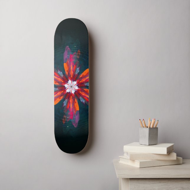 Blommigt Mandala Flowers Orange Red Blue Abstrakt Mini Skateboard Bräda 18,5 Cm (Väggkonst)