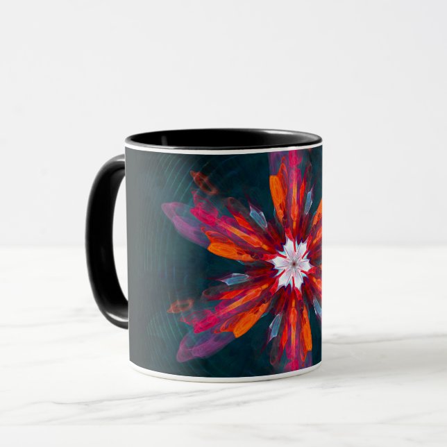 Blommigt Mandala Flowers Orange Red Blue Abstrakt Mugg (Framsida vänster)