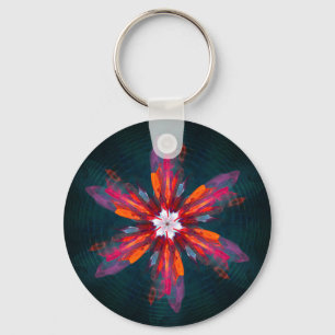 Blommigt Mandala Flowers Orange Red Blue Abstrakt Nyckelring