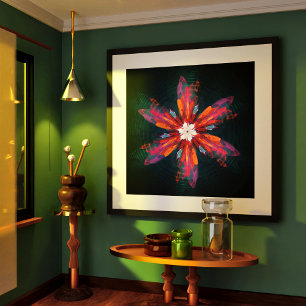 Blommigt Mandala Flowers Orange Red Blue Abstrakt Poster