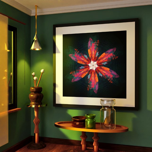 Blommigt Mandala Flowers Orange Red Blue Abstrakt Poster (Floral Mandala Flowers Orange Red Blue Abstract Poster)