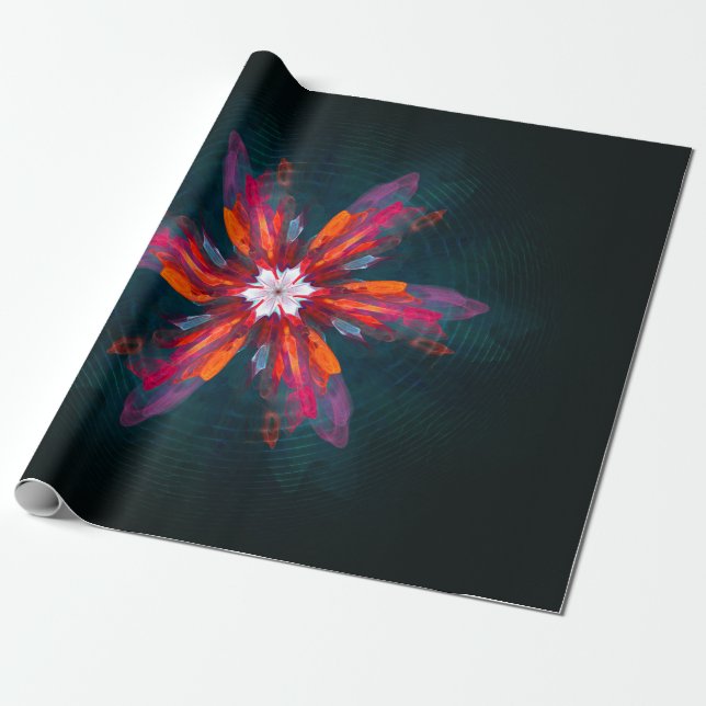 Blommigt Mandala Flowers Orange Red Blue Abstrakt Presentpapper (Utrullad)
