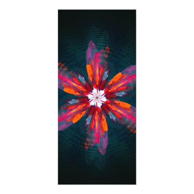 Blommigt Mandala Flowers Orange Red Blue Abstrakt Reklamkort (Framsidan)
