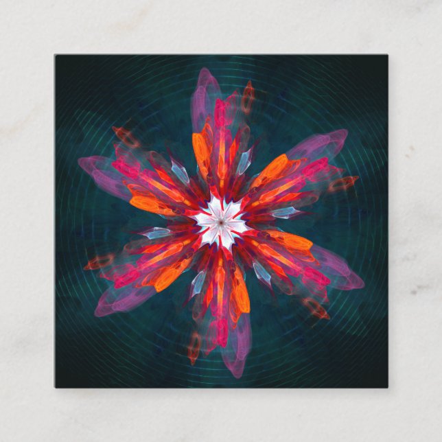 Blommigt Mandala Flowers Orange Red Blue Abstrakt Tilläggskort (Framsida)