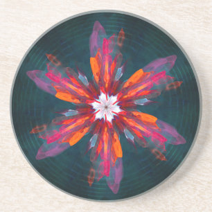 Blommigt Mandala Flowers Orange Red Blue Abstrakt Underlägg
