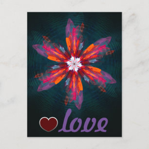 Blommigt Mandala Flowers Orange Red Blue Abstrakt Vykort