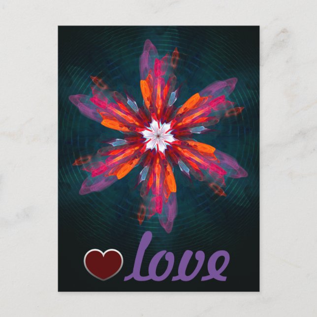 Blommigt Mandala Flowers Orange Red Blue Abstrakt Vykort (Framsida)